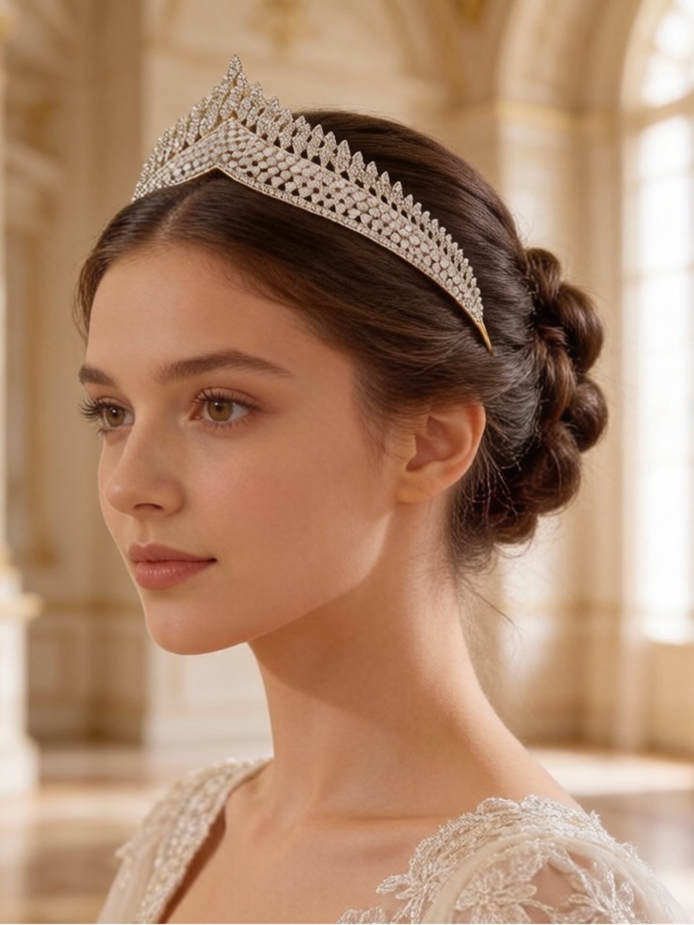 Crystal-Embellished Gold Tone Bridal Tiara Headband